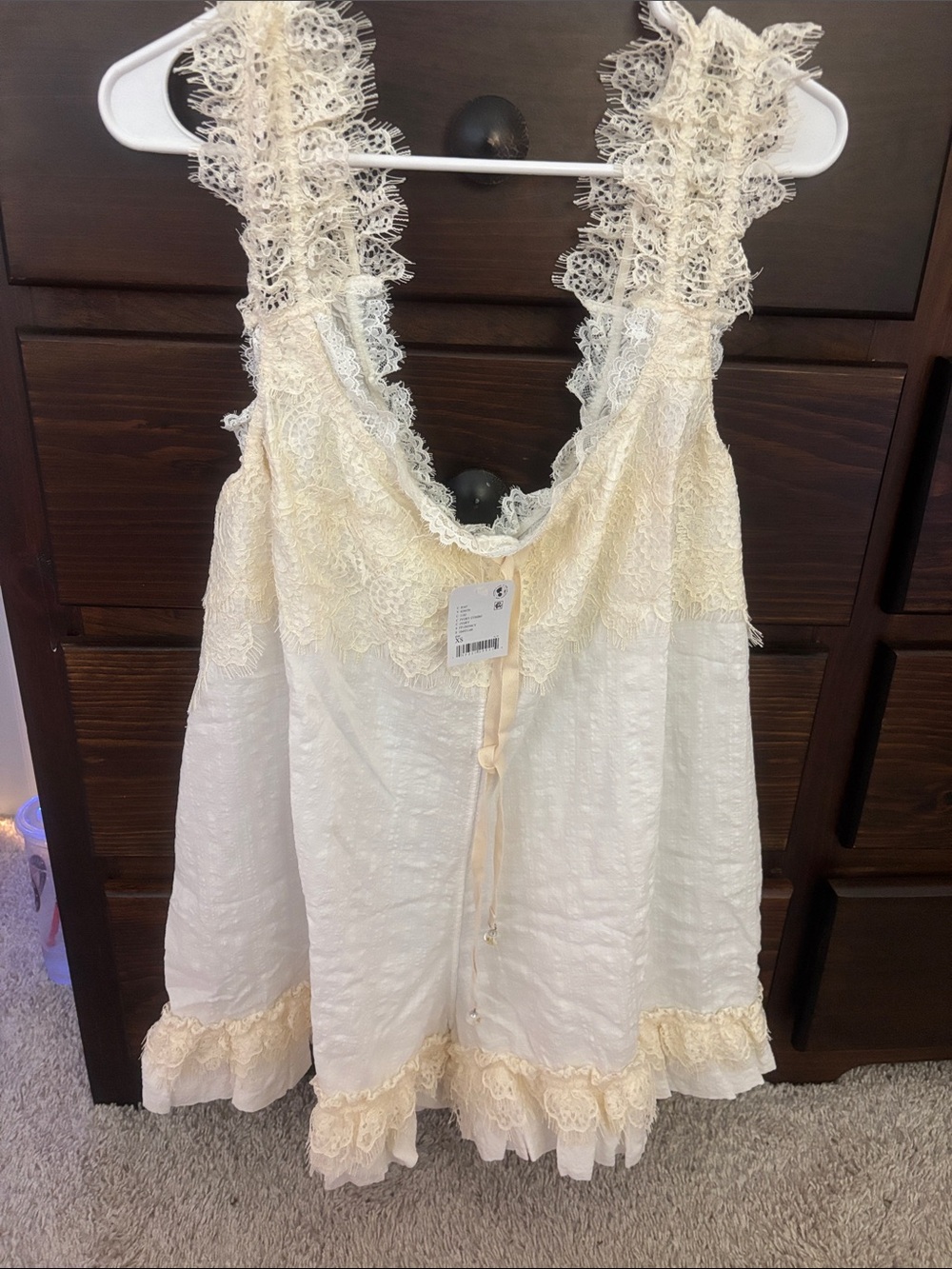 Free People wish me luck Ivory and Cream Lace-Trim Romper